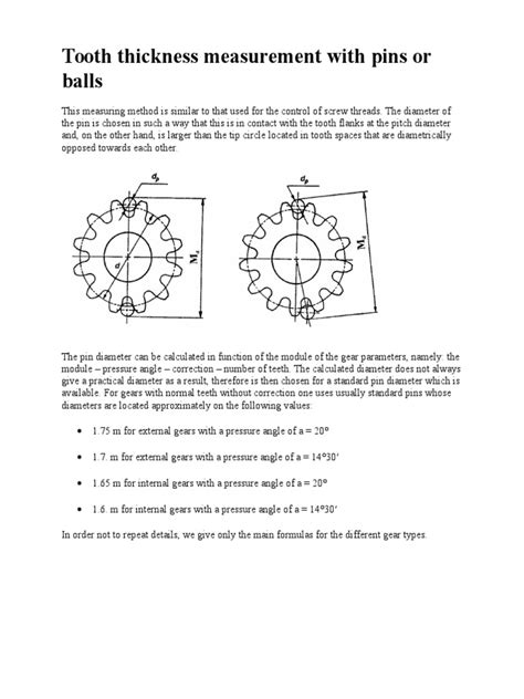 tooth thickness measurement with pins or balls|tooth thickness chart pdf.